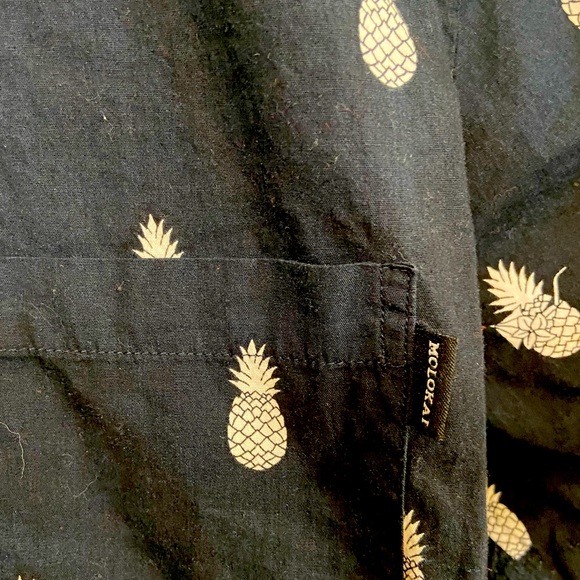 Molokai Surf Pineapple Black & White Pattern Beach Button Down Shirt Men’s L - Picture 3 of 5
